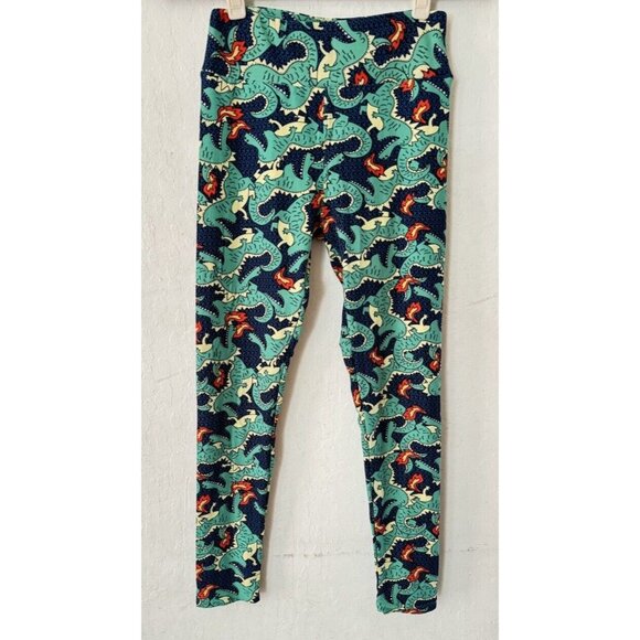 LulaRoe Leggings One Size Dragons Fire Dragon OS Green Blue HTF UNICORN Buttery - Picture 1 of 6